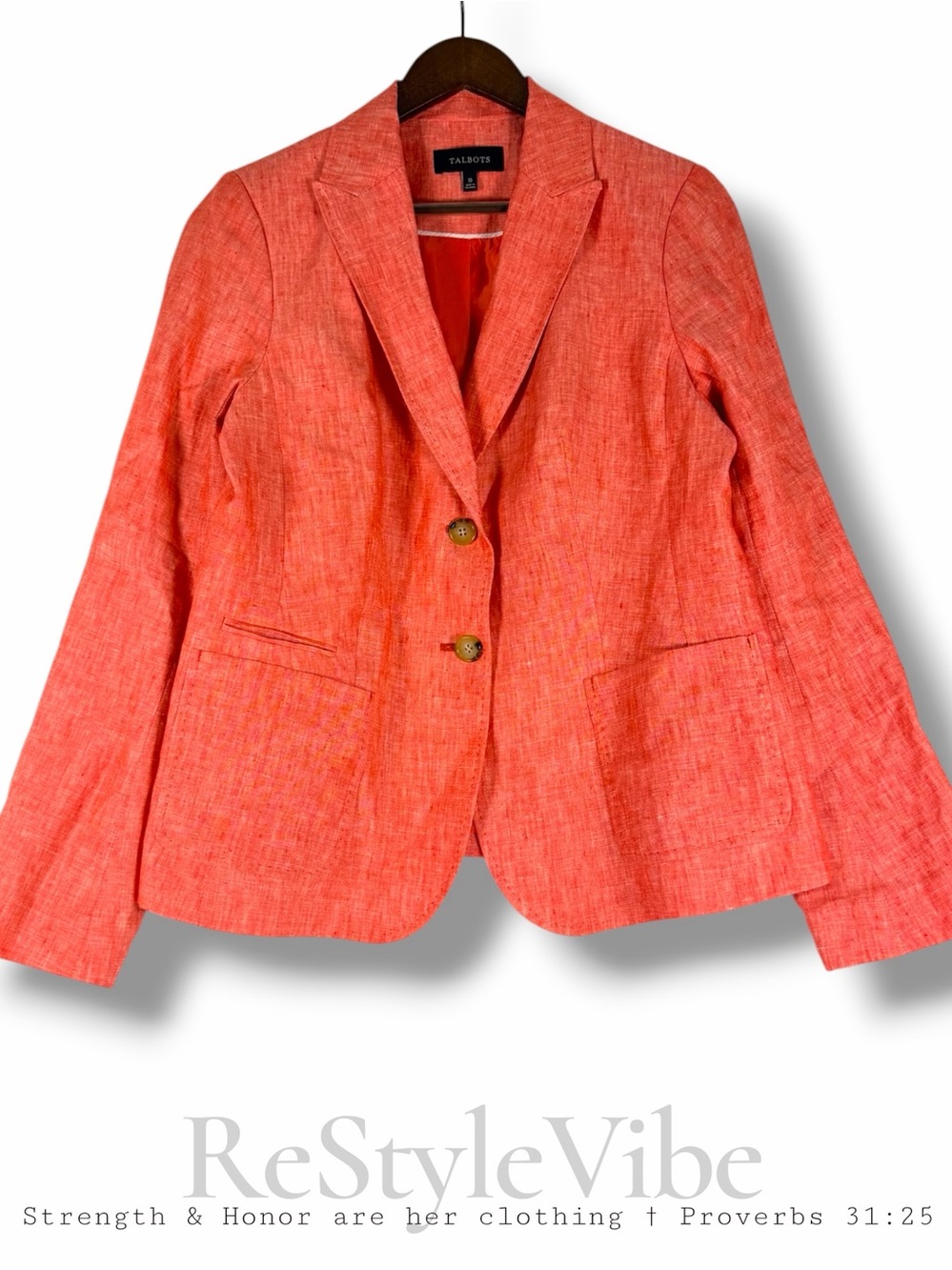TALBOTS Women’s Size 10 Blazer Jacket Coat Linen Lined Coral Orange